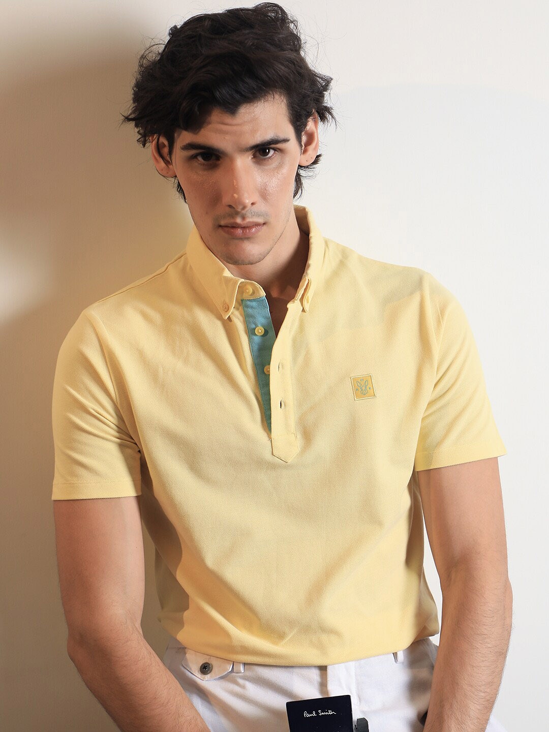 

RARE RABBIT Men Herval Polo Collar Slim Fit Cotton T-Shirt, Yellow