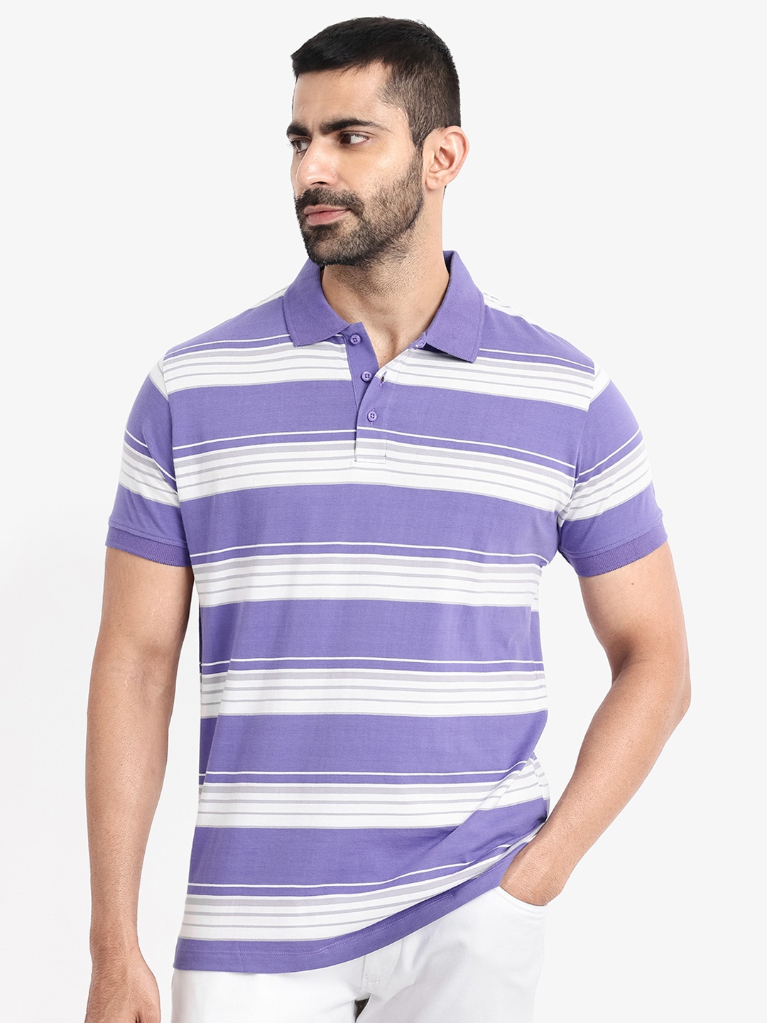 

RARE RABBIT Men Rings-4 Slim Fit Solid Polo Collar T-Shirt, White
