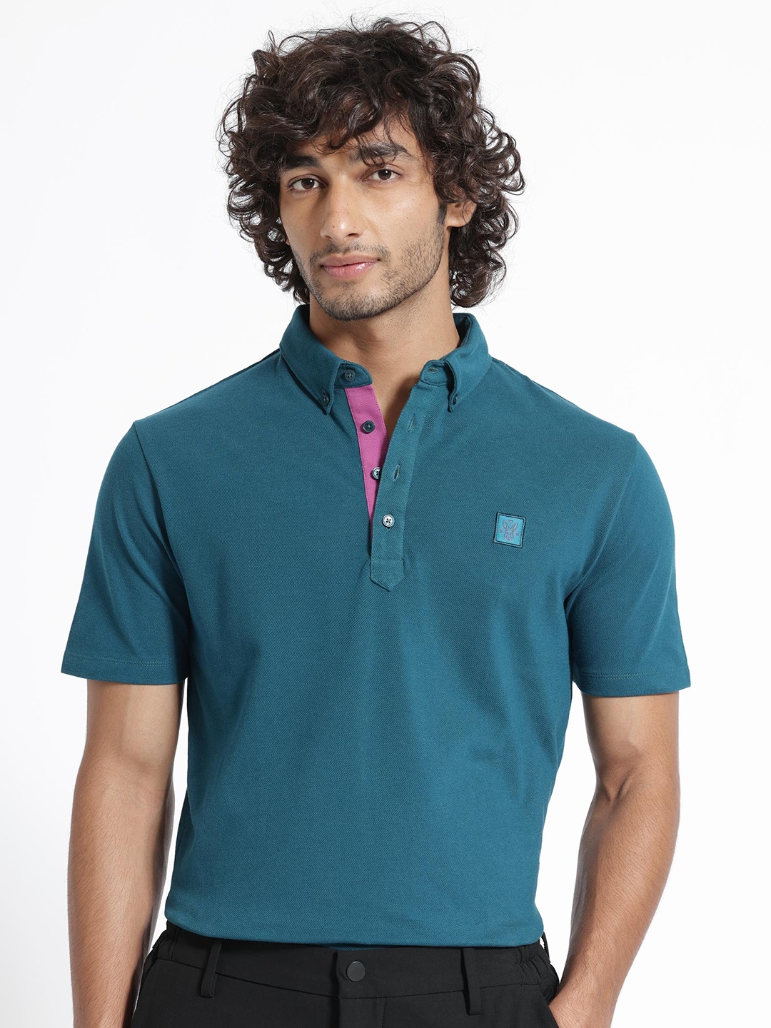 

RARE RABBIT Men Herval Polo Collar Slim Fit Cotton T-Shirt, Blue