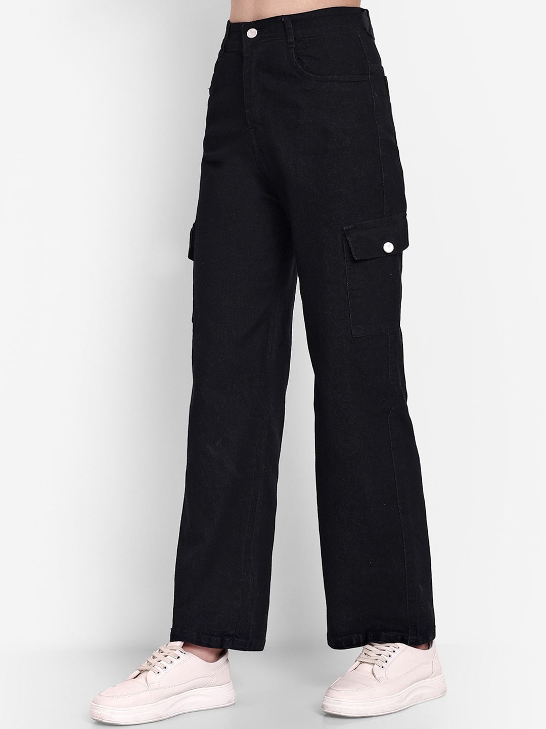 

BROADSTAR Women Smart Wide Leg High-Rise Stretchable Cotton Jeans, Black