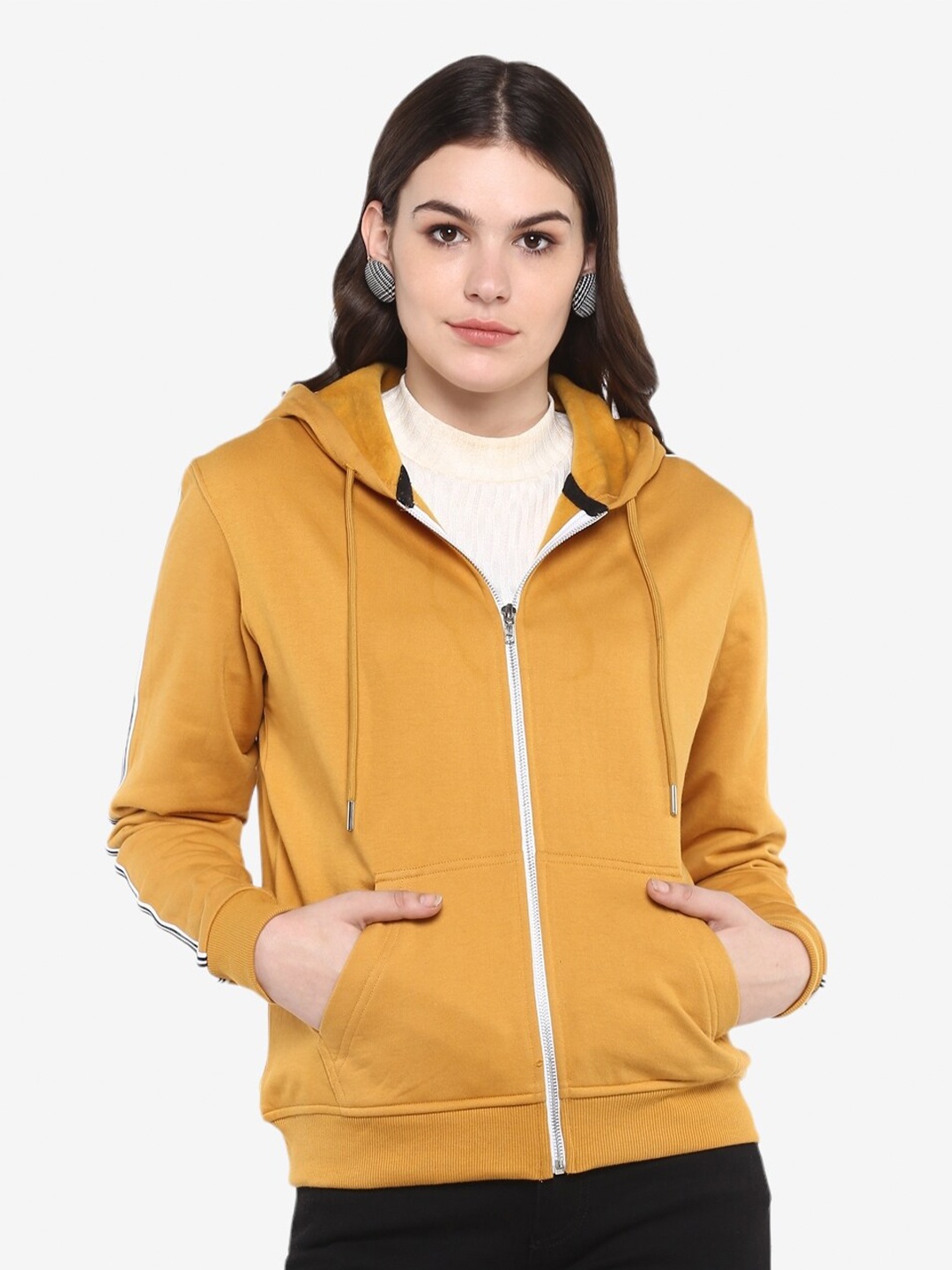 

Alan Jones Front-Open Hooded Sweatshirt, Mustard