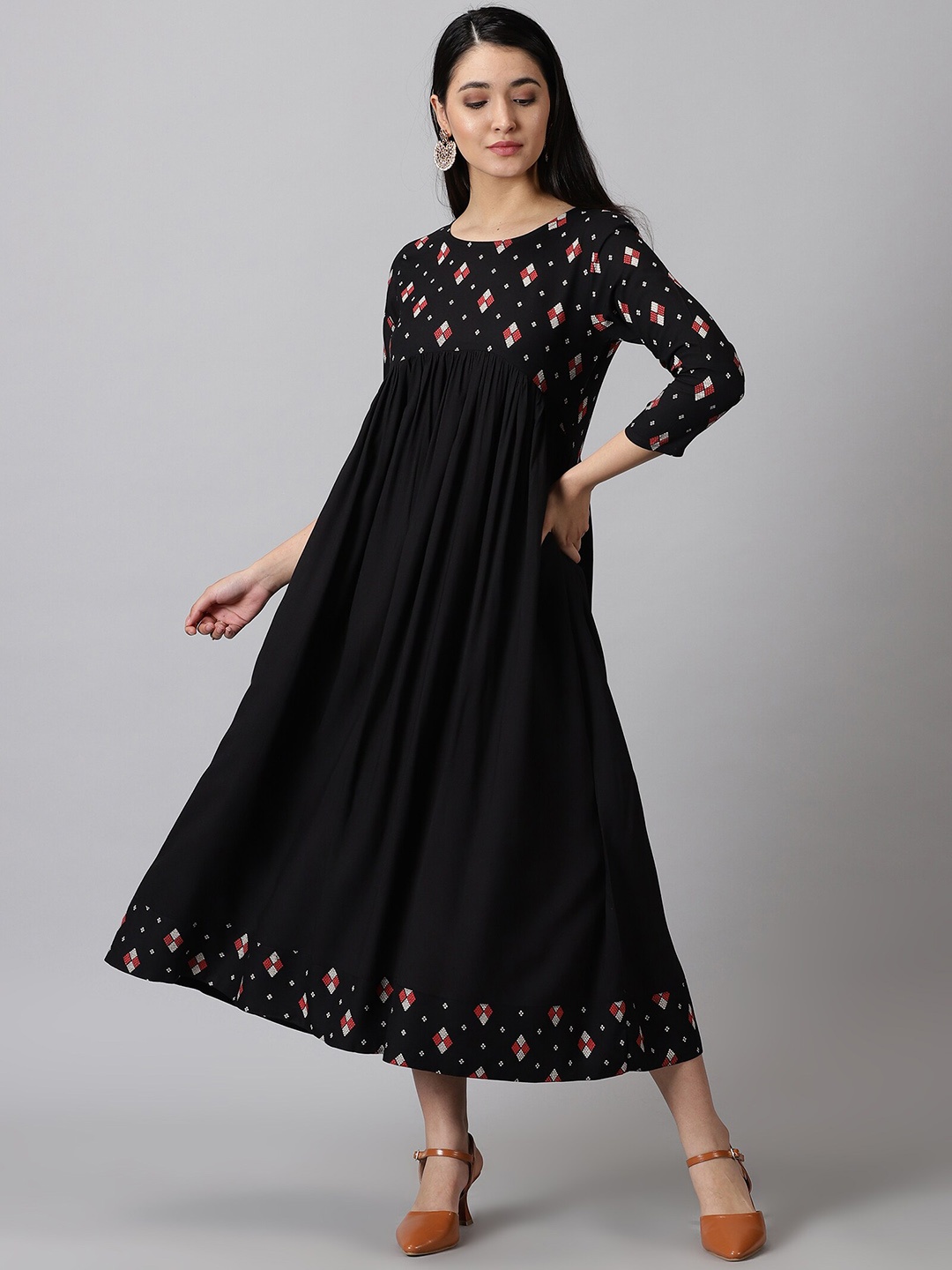 

PURSHOTTAM WALA Geometric Printed Anarkali Kurta, Black