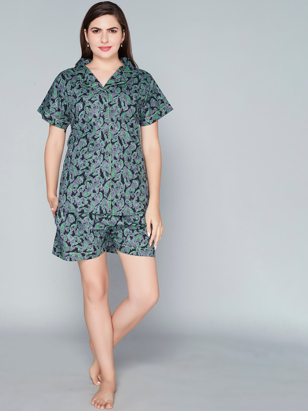 

Lady Love Ethnic Motifs Printed Pure Cotton Night suit, Blue