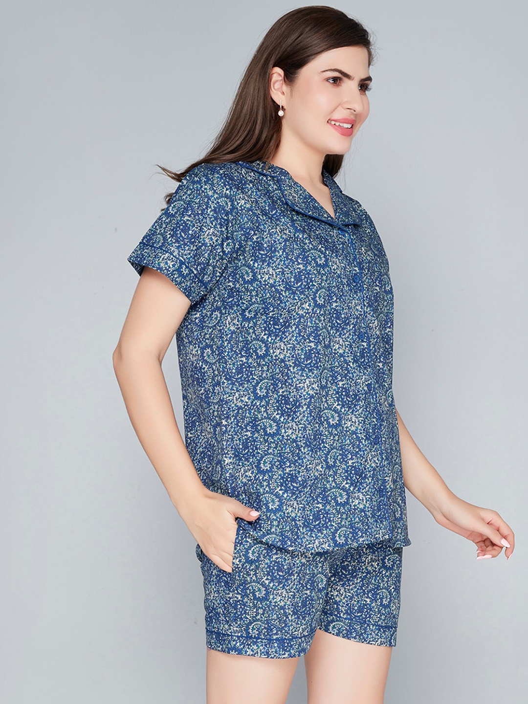 

Lady Love Floral Printed Pure Cotton Night suit, Blue