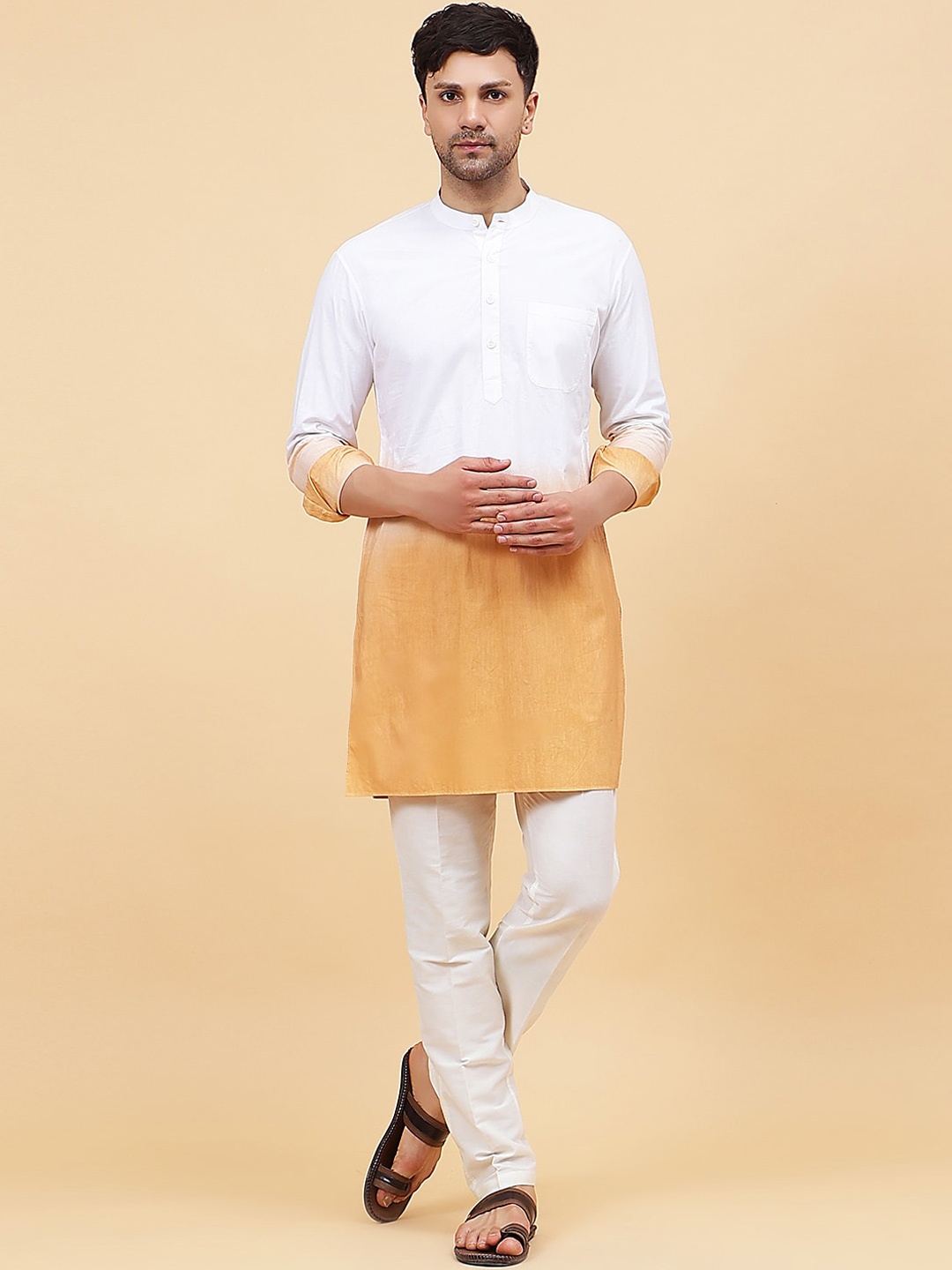 

See Designs Ombre Dye Band Collar Straight Kurta, White