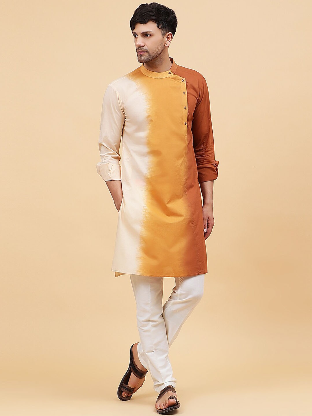 

See Designs Ombre Dye Band Collar Straight Kurta, White