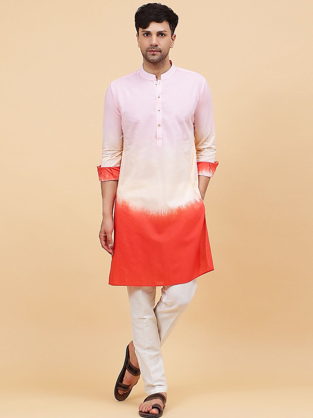 

See Designs Ombre Dye Mandarin Collar Straight Kurta, White