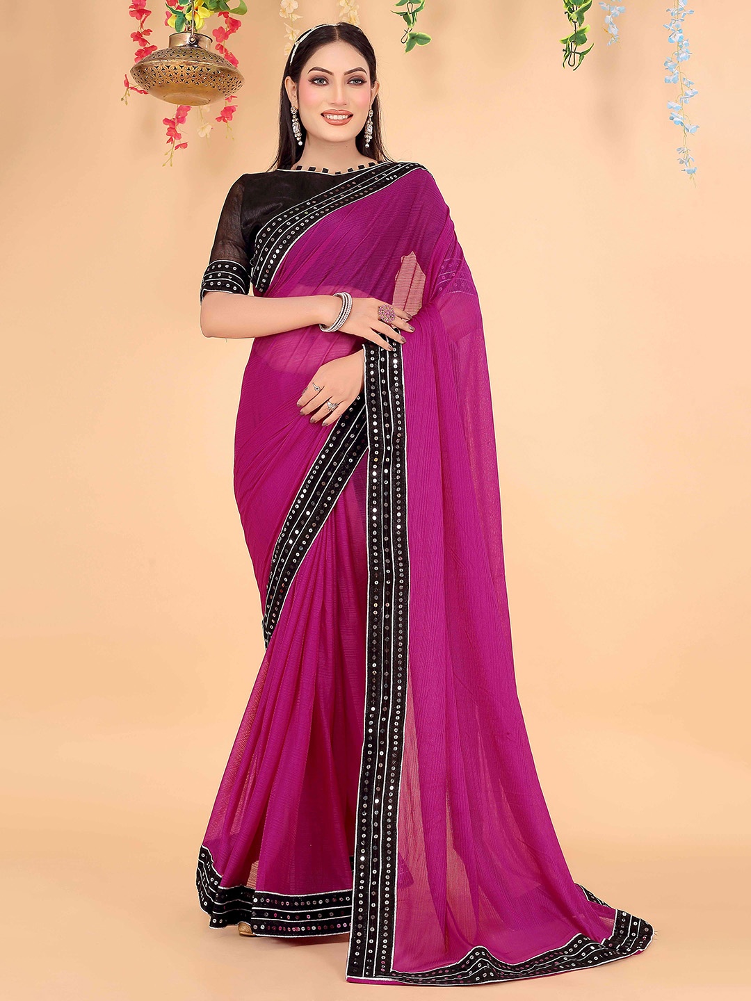 Florence Embellished Art Silk Saree, Purple