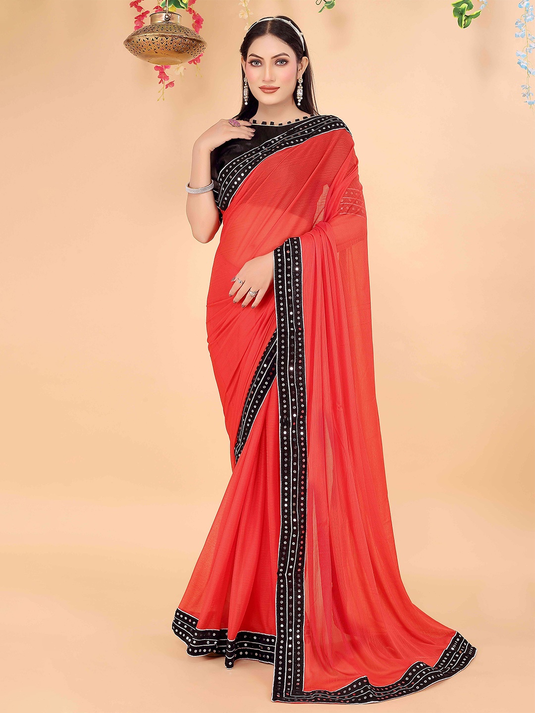 Florence Embellished Art Silk Saree, Red