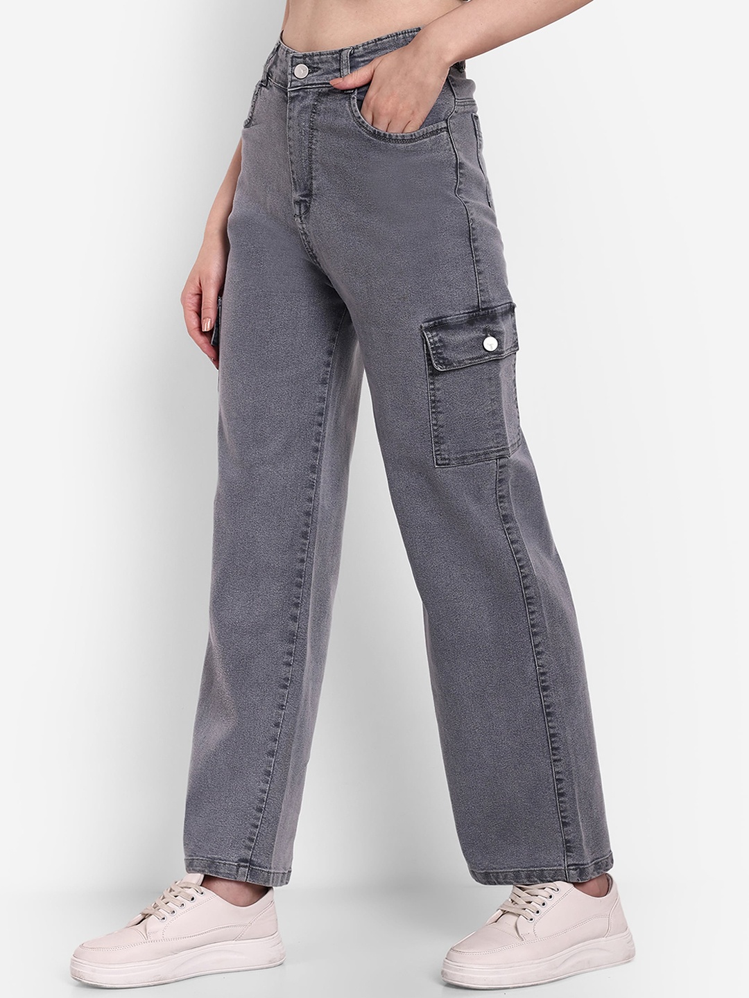 

Next One Women Smart Straight Fit High-Rise Clean Look Jeans, Grey