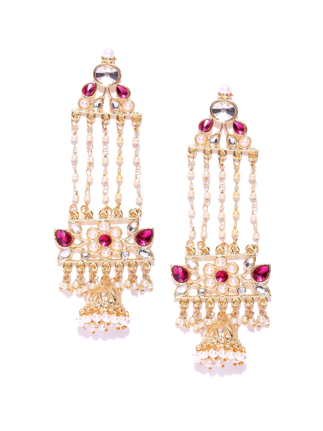 

Zaveri Pearls Off-White Gold-Plated Beaded Classic Jhumkas