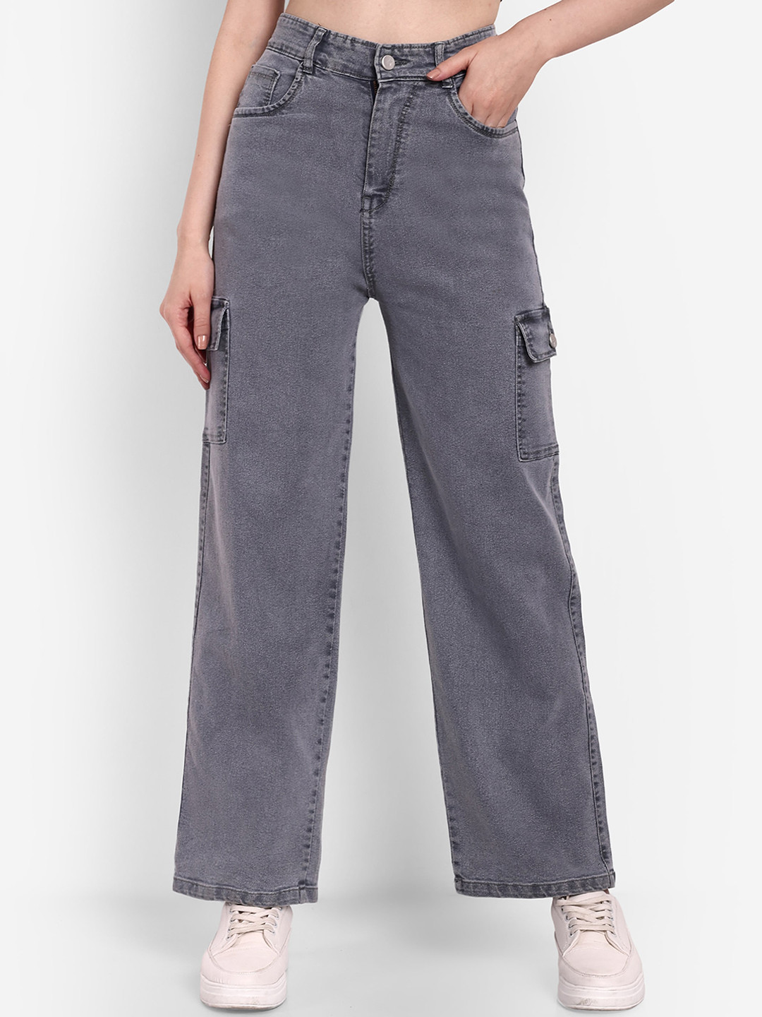 

Next One Women Grey Smart Loose Fit High-Rise Easy Wash Stretchable Jeans