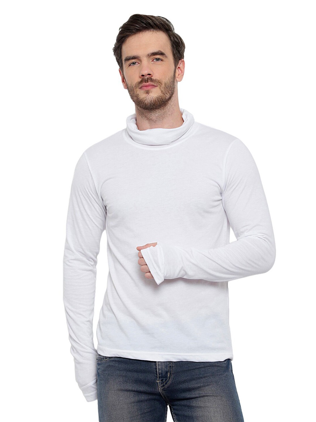 

GLITO High Neck Long Sleeves Cotton T-shirt, White