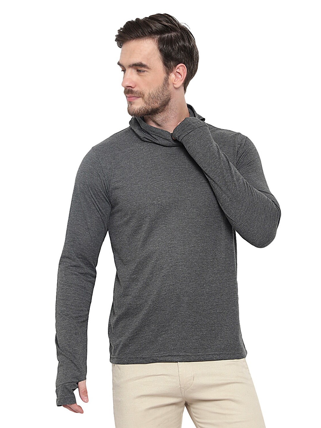 

GLITO Turtle Neck Long Sleeves Cotton T-shirt, Grey