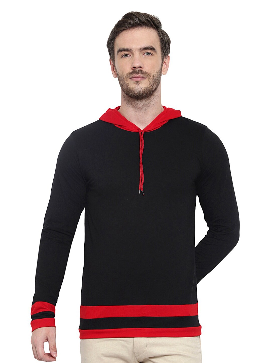 

GLITO Striped Hooded Cotton T-shirt, Black