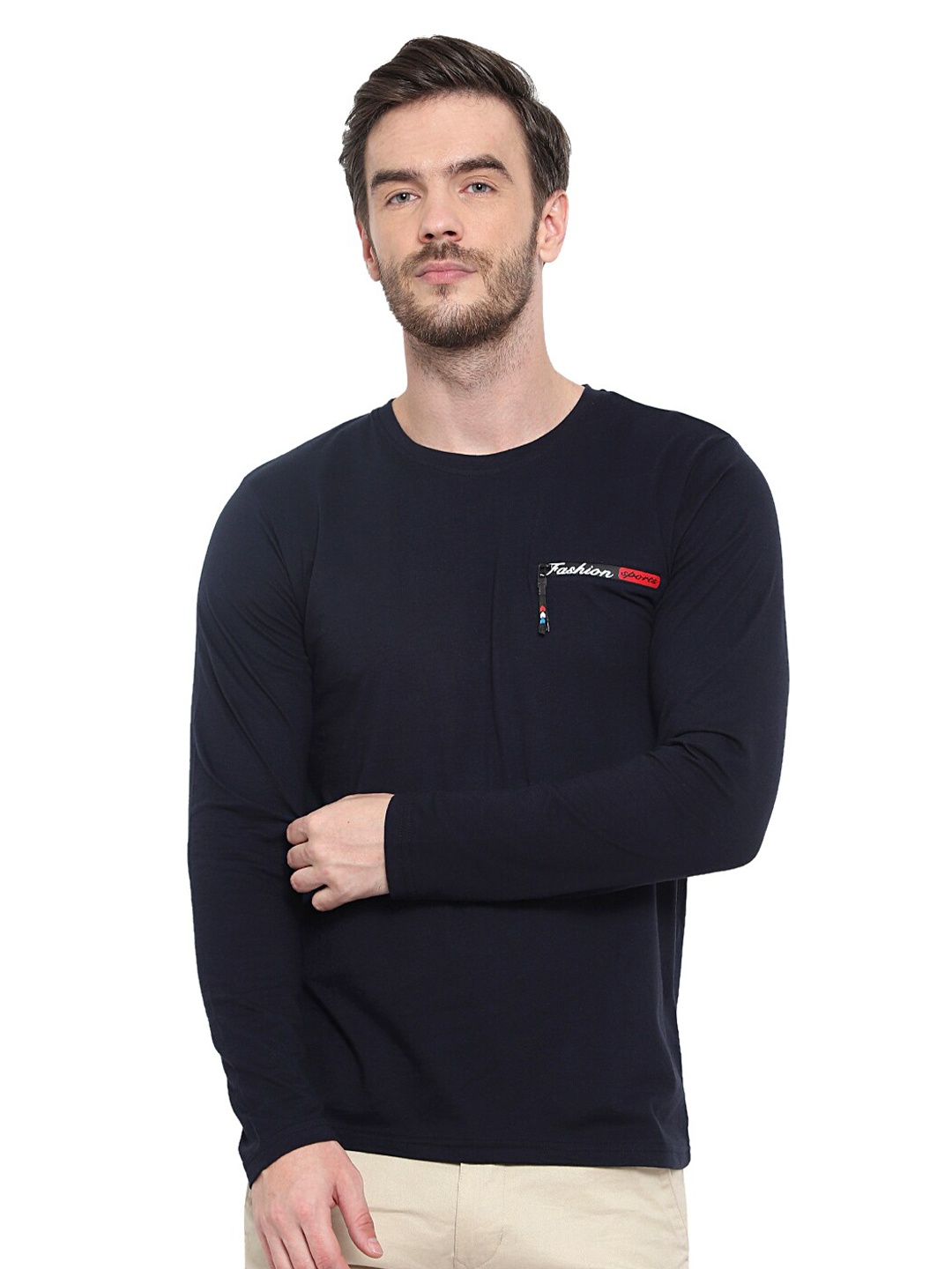 

GLITO Round Neck Long Sleeves Cotton T-shirt, Navy blue