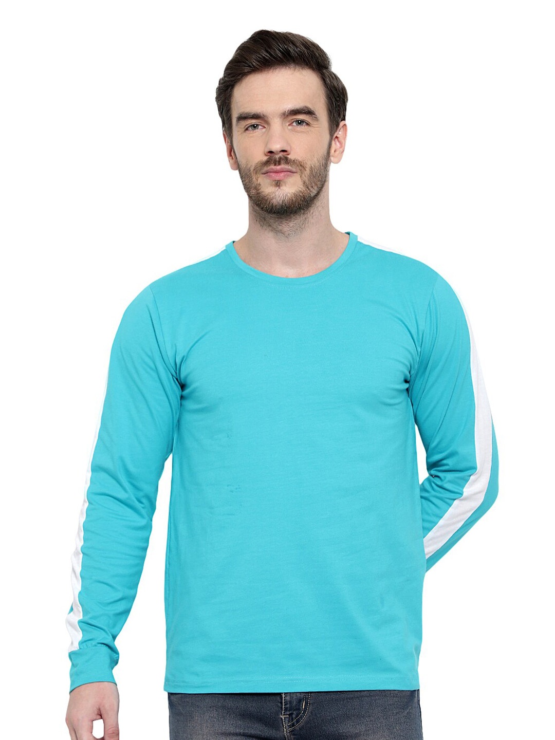 

GLITO Round Neck Long Sleeves Cotton T-Shirt, Blue