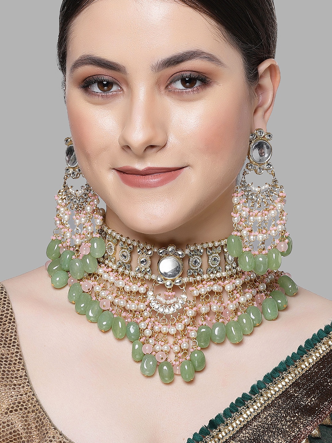 

KARATCART Gold-Plated Stone & Kundan-Studded Choker Jewellery Set