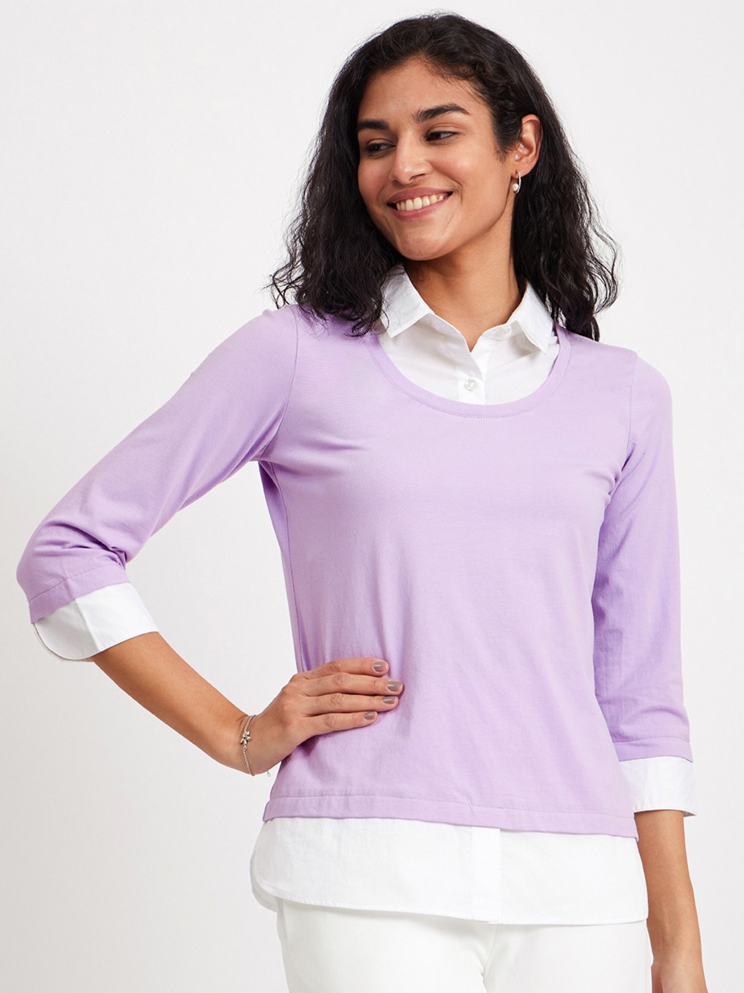 

FableStreet Round Neck Regular Fit T-shirt, Lavender