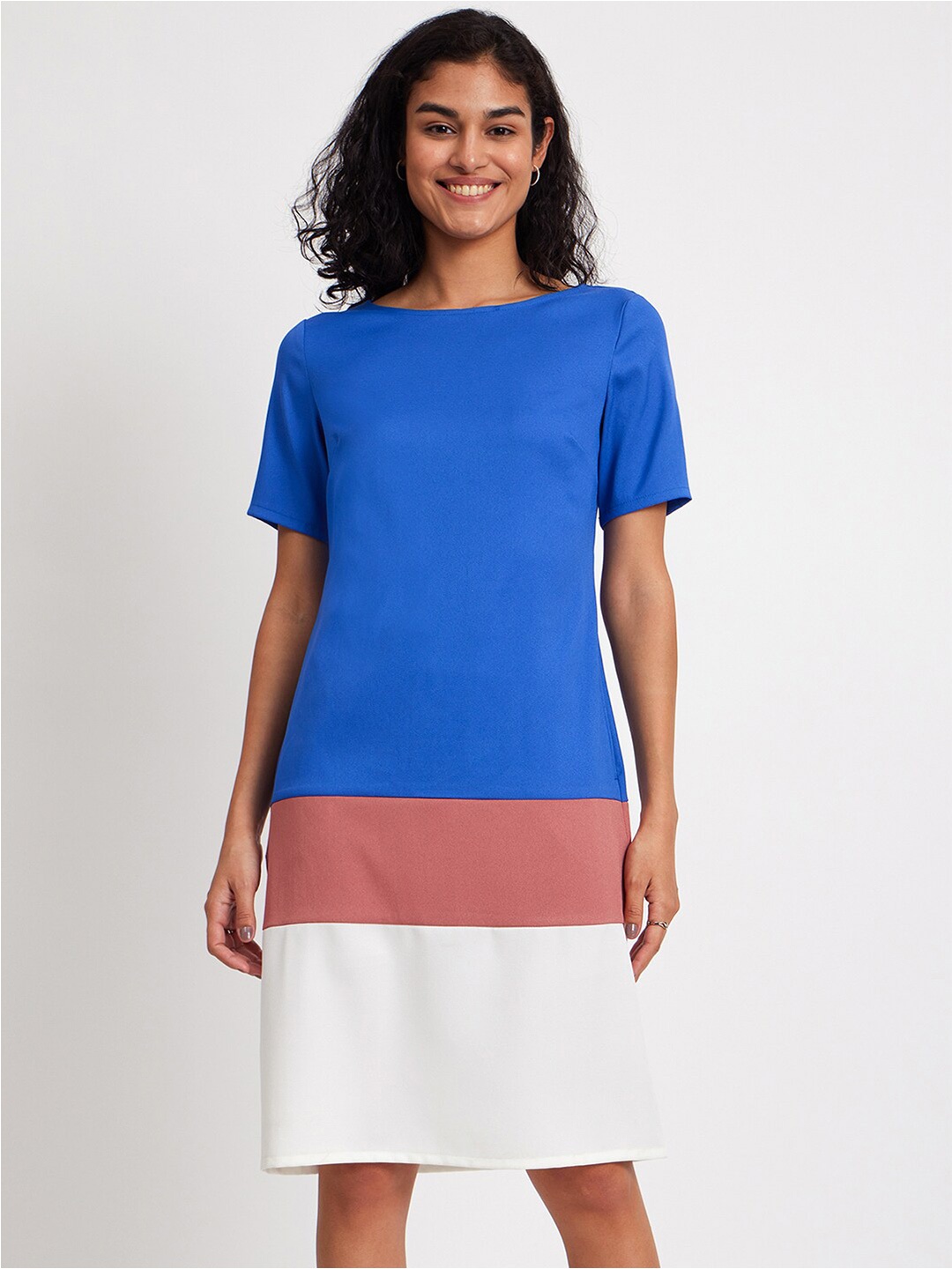 

FableStreet Colourblocked Boat Neck Sheath Dress, Blue