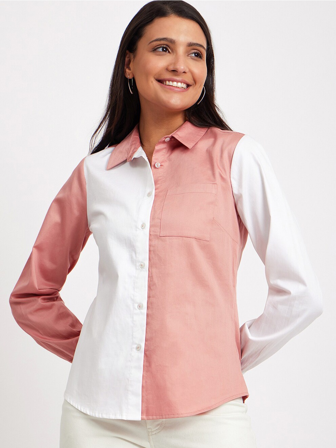 

FableStreet Slim Fit Colourblocked Cotton Casual Shirt, Pink