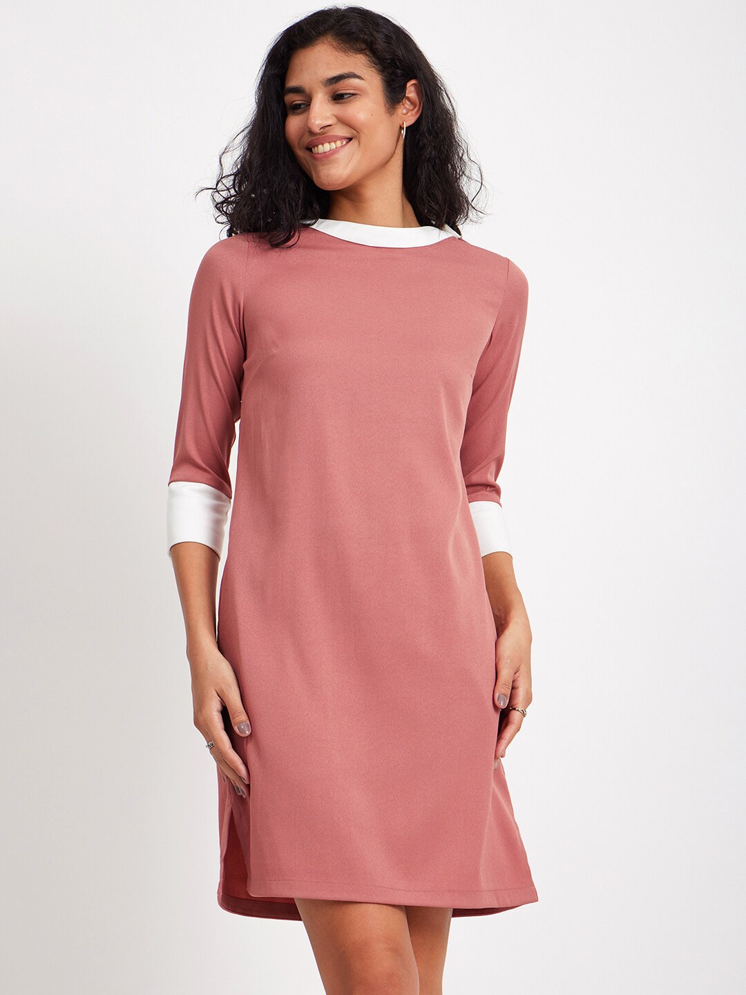 

FableStreet Round Neck Regular Sleeves A-Line Dress, Pink