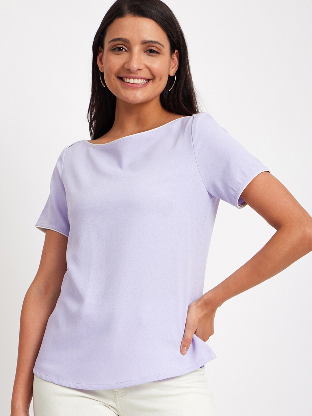 

FableStreet Boat Neck Regular Top, Lavender