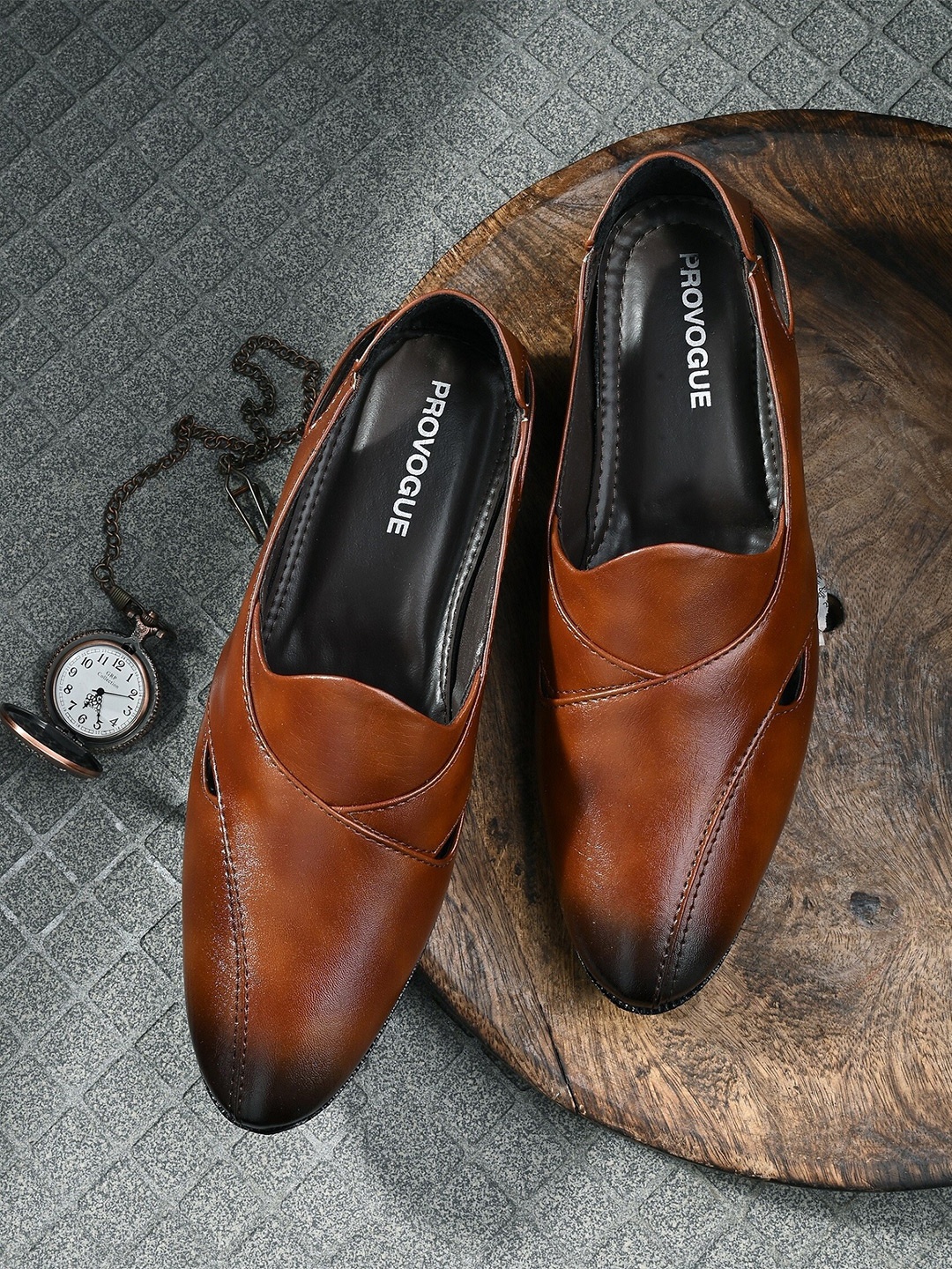 

Provogue Men Round Toe Slip On Shoe-Style Sandals, Tan