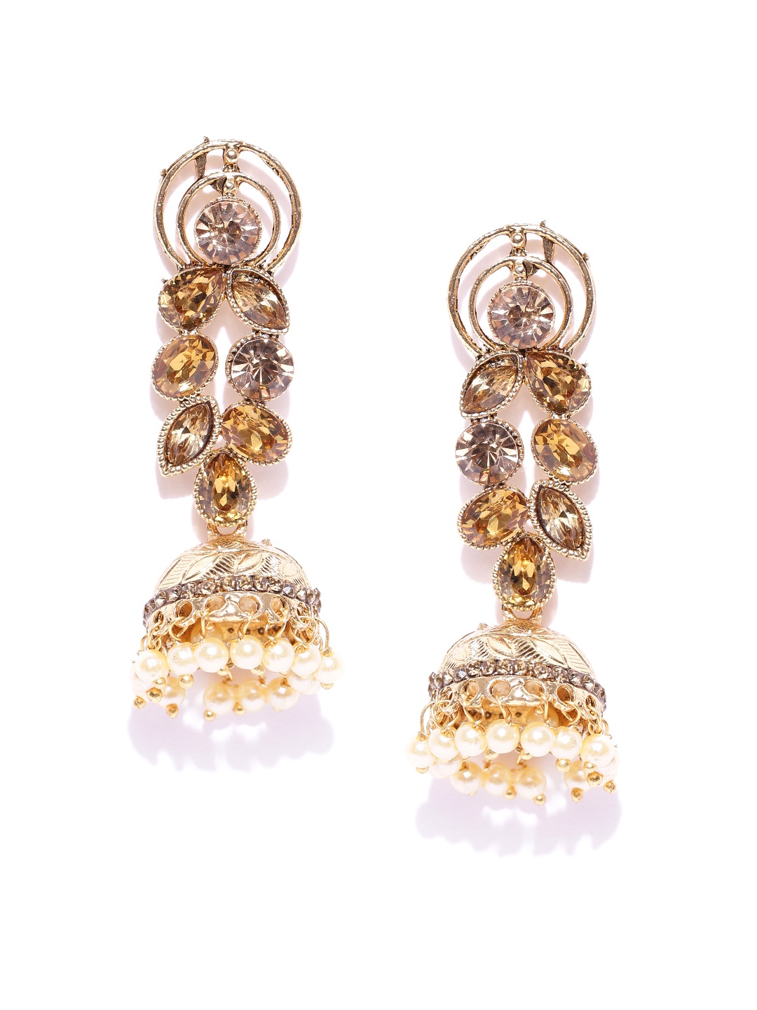 

Zaveri Pearls Gold-Plated Beaded Stone-Studded Jhumkas