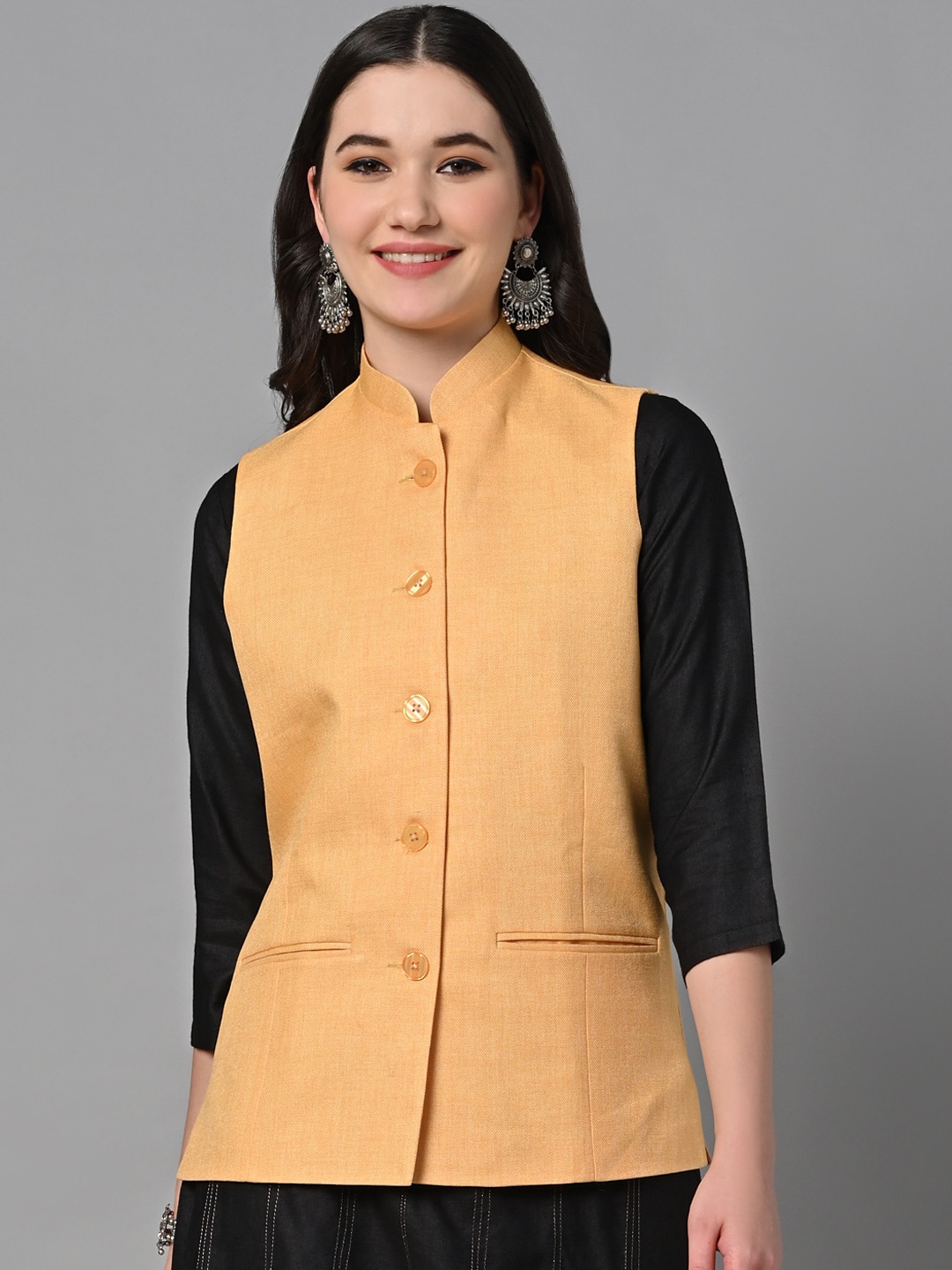 

Vastraa Fusion Pure Cotton Nehru Jacket, Yellow