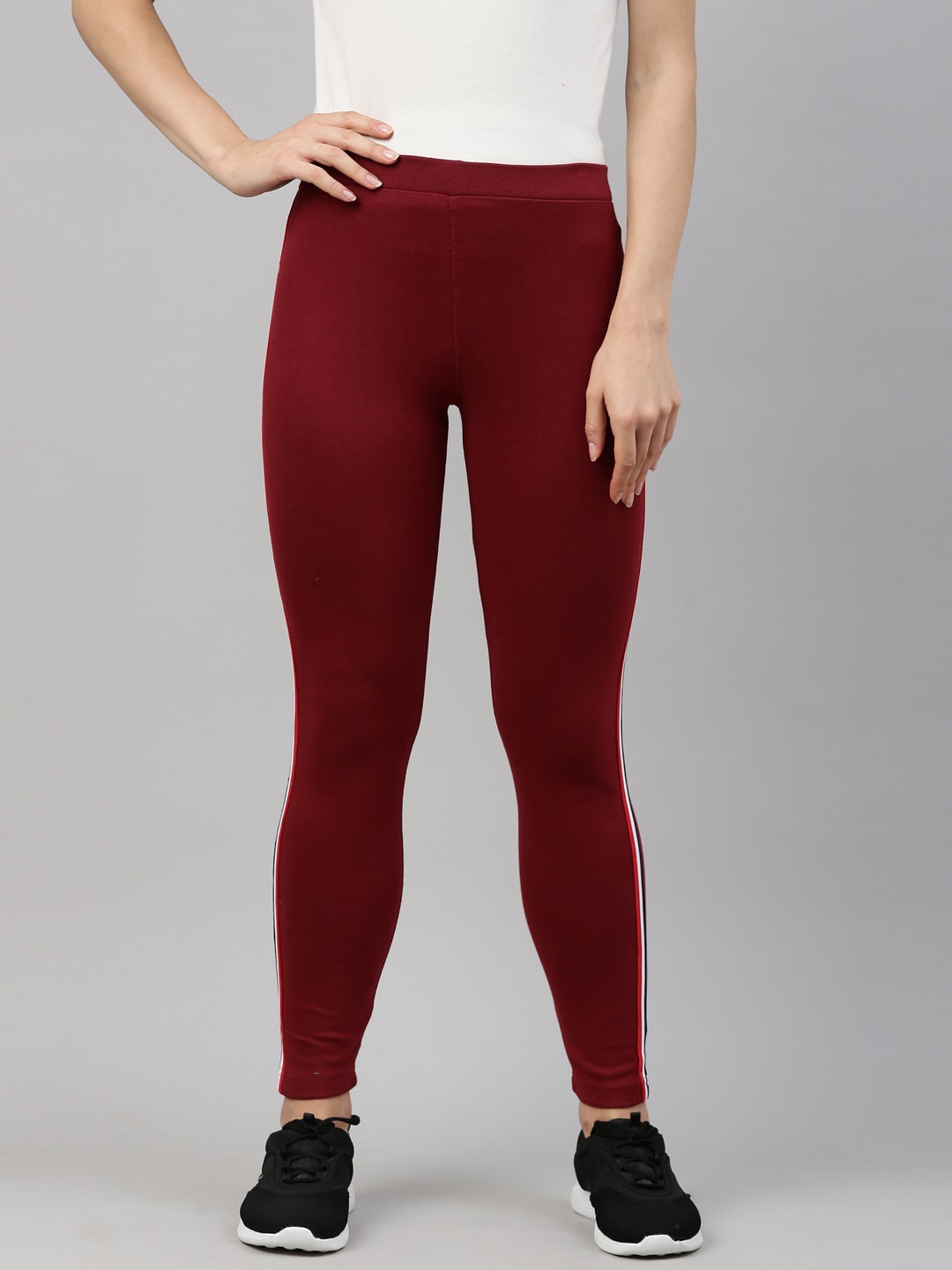 

GOLDSTROMS Women Side Stripe Detail Active Slim Fit Cotton Track Pants, Maroon