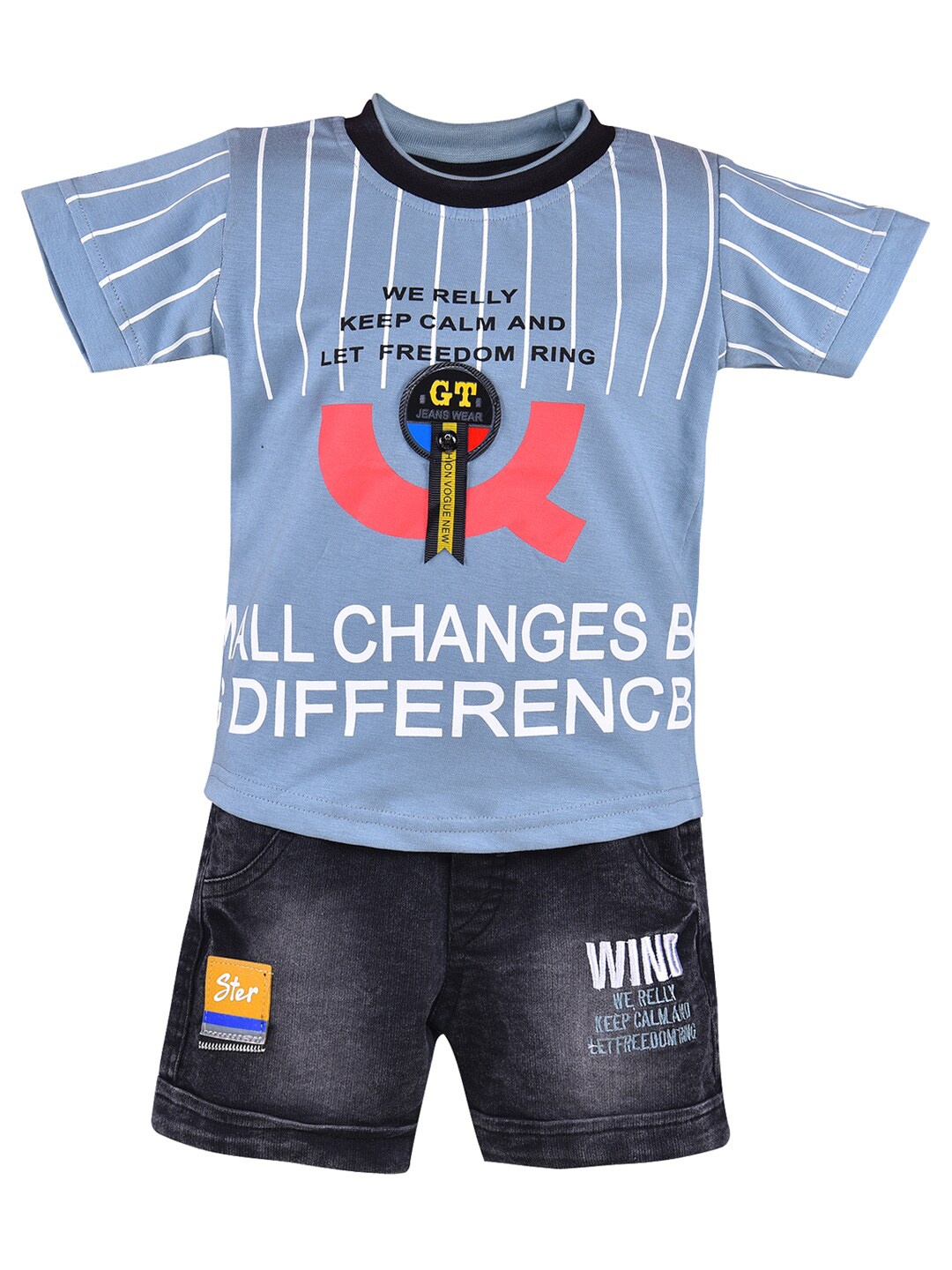 

Wish Karo Boys Printed T-shirt with Shorts, Grey