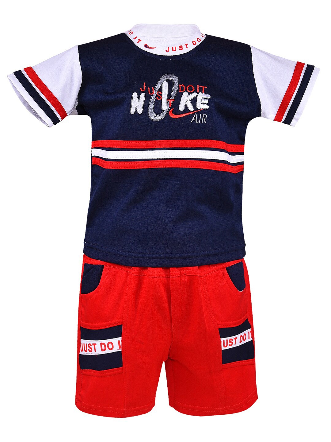 

Wish Karo Boys Striped T-shirt with Shorts, Navy blue