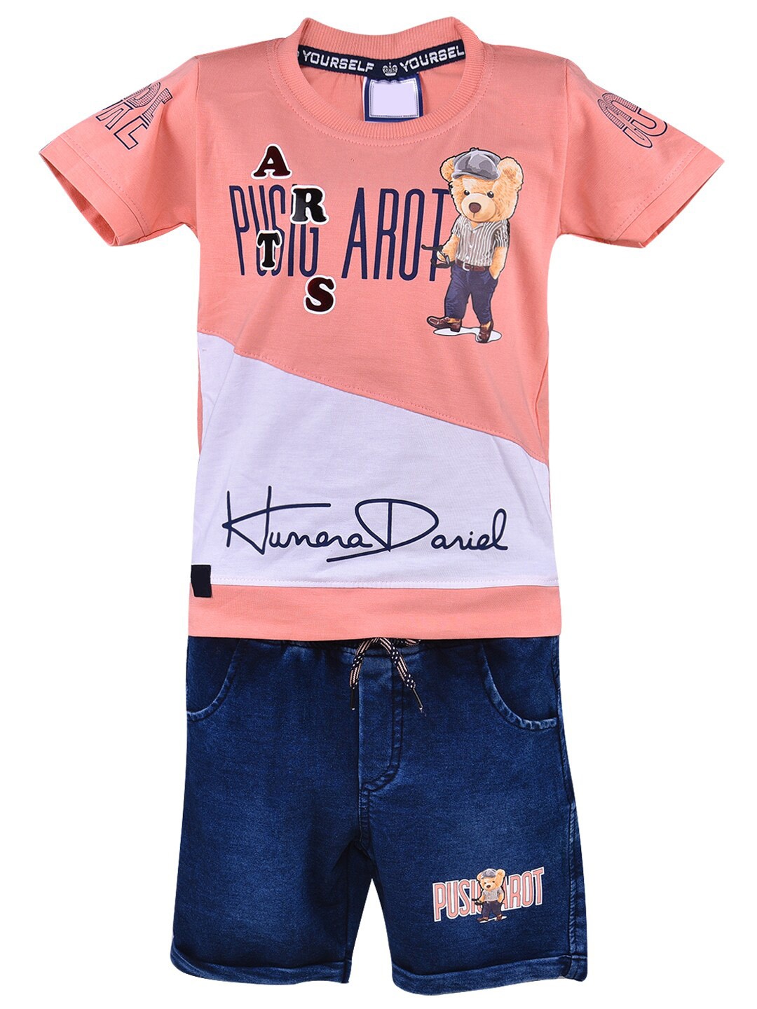 

Wish Karo Boys Printed T-shirt with Shorts, Peach
