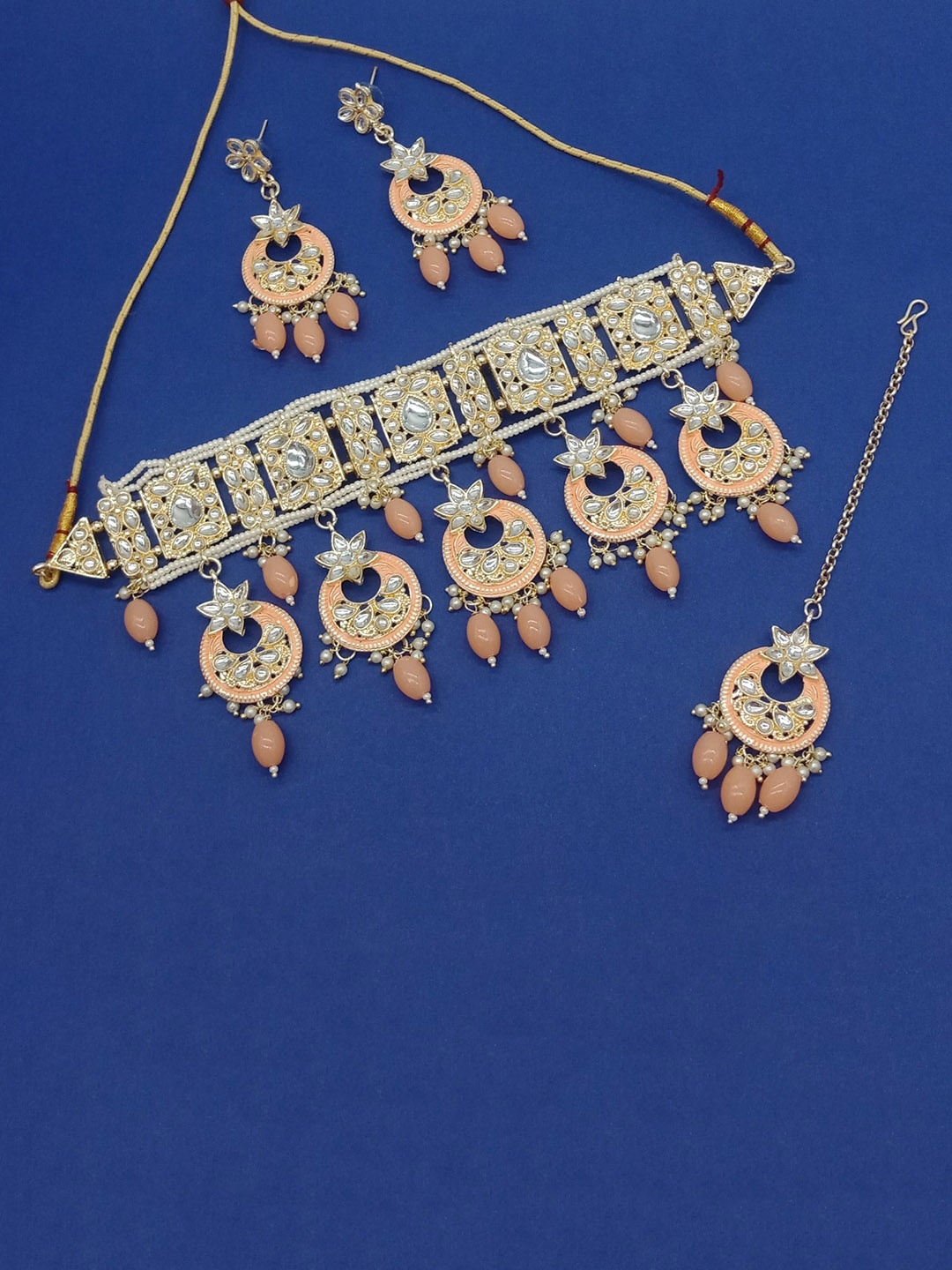 

AASHISH IMITATION Gold-Plated Kundan-Studded & Beaded Meenakari Jewellery Set