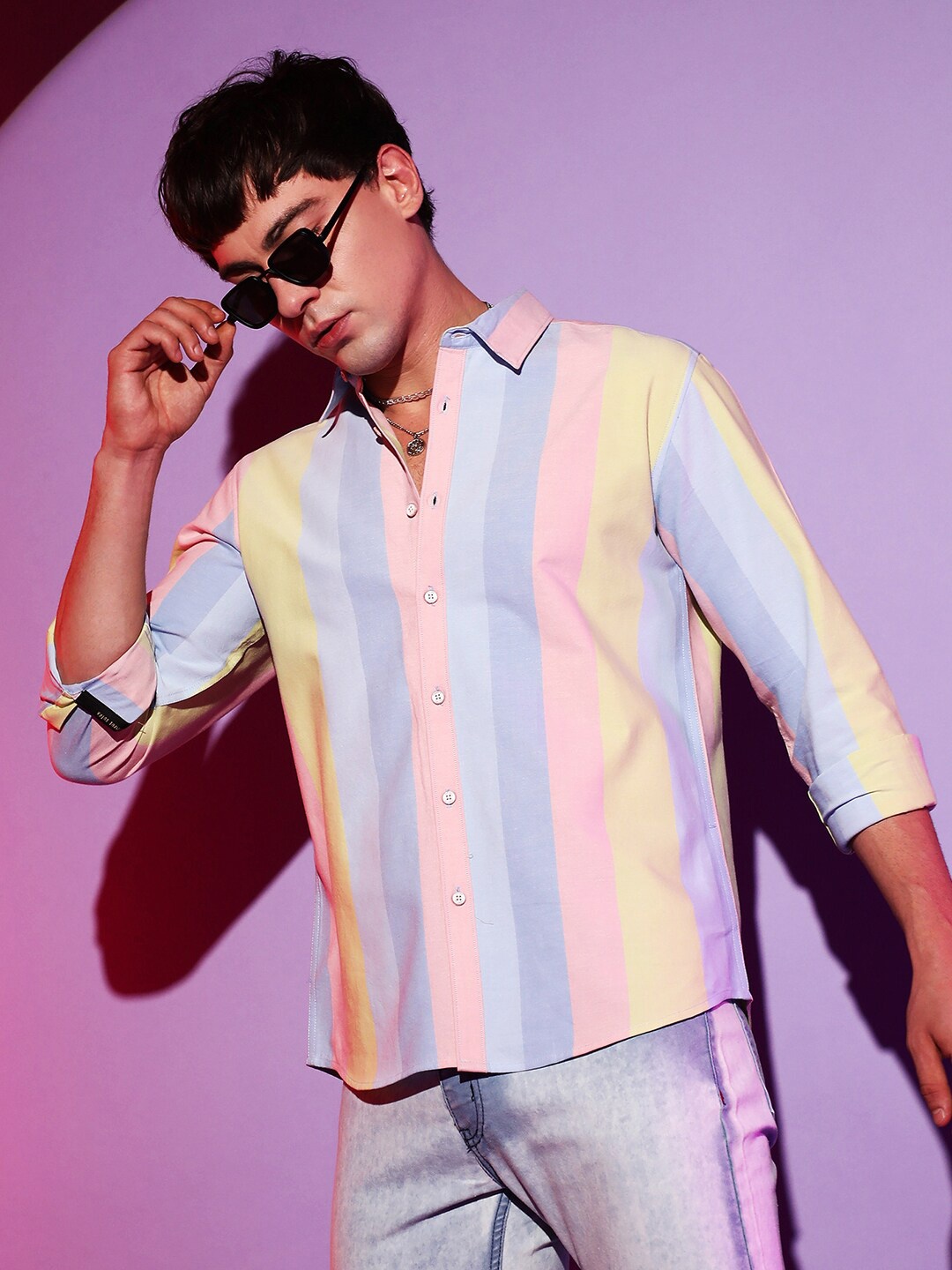 

Campus Sutra Classic Candy Striped Spread Collar Cotton Casual Shirt, Yellow