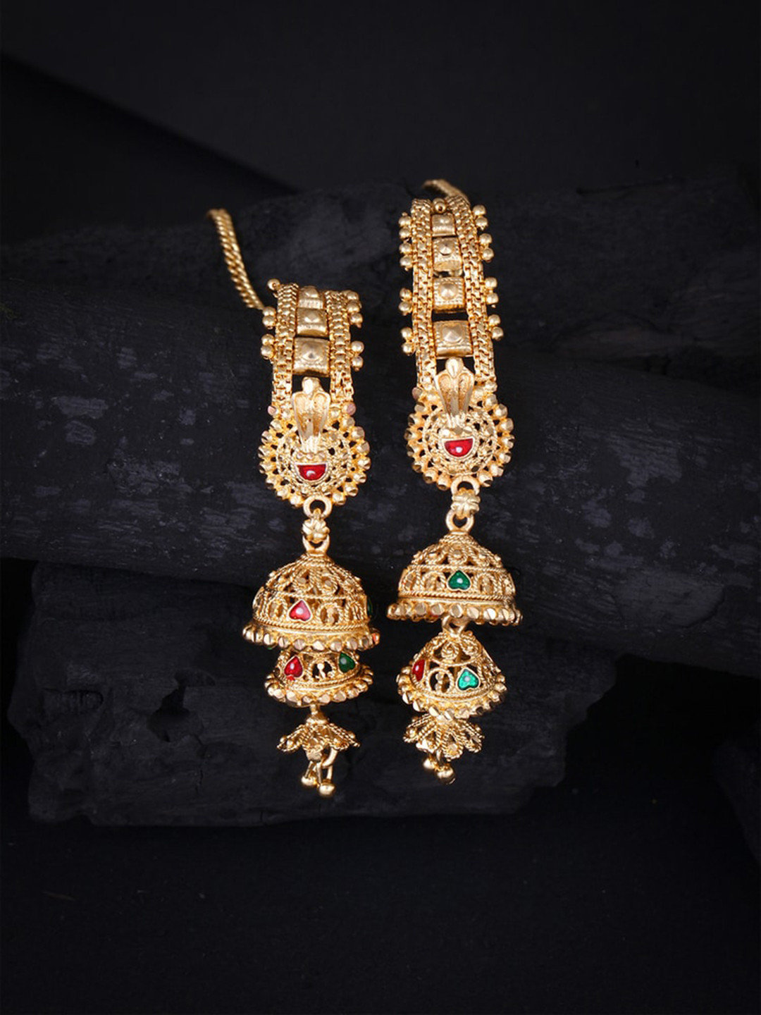 

MEENAZ Gold-Toned Artificial Stone Studded Dome Shaped Jhumkas