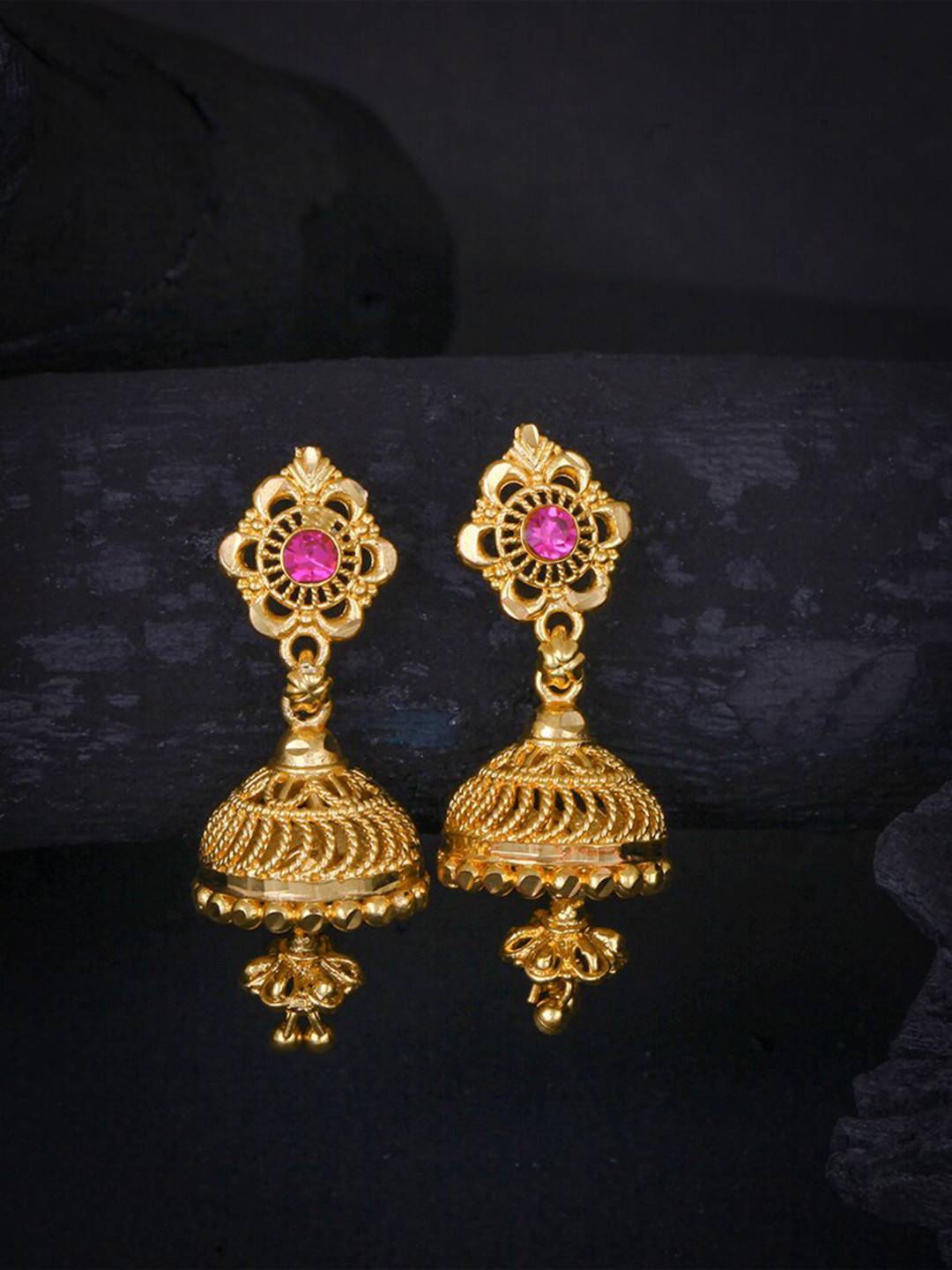 

MEENAZ Gold-Toned Artificial Stone Studded Dome Shaped Jhumkas