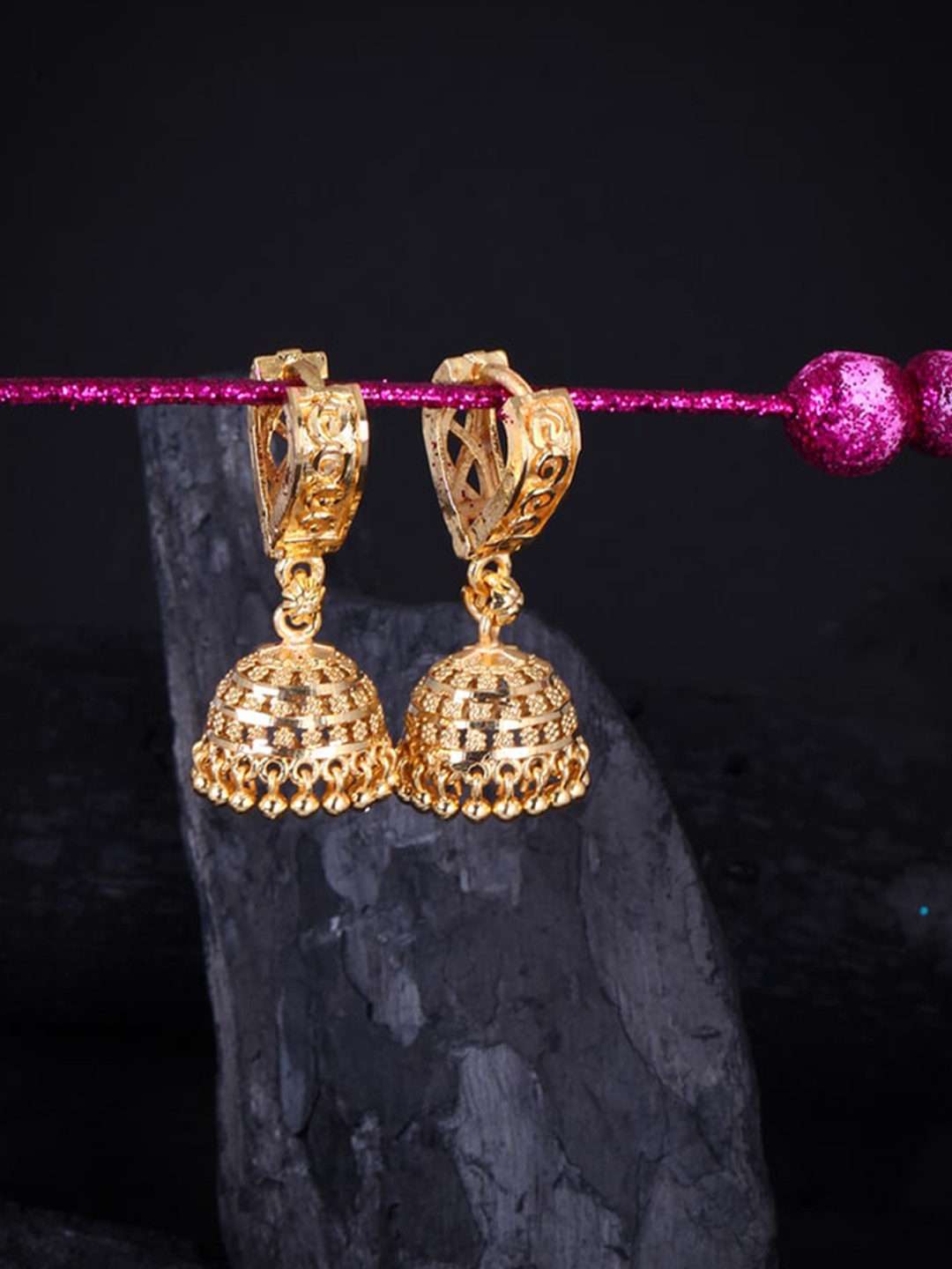 

MEENAZ Gold-Plated Contemporary Jhumkas Earrings