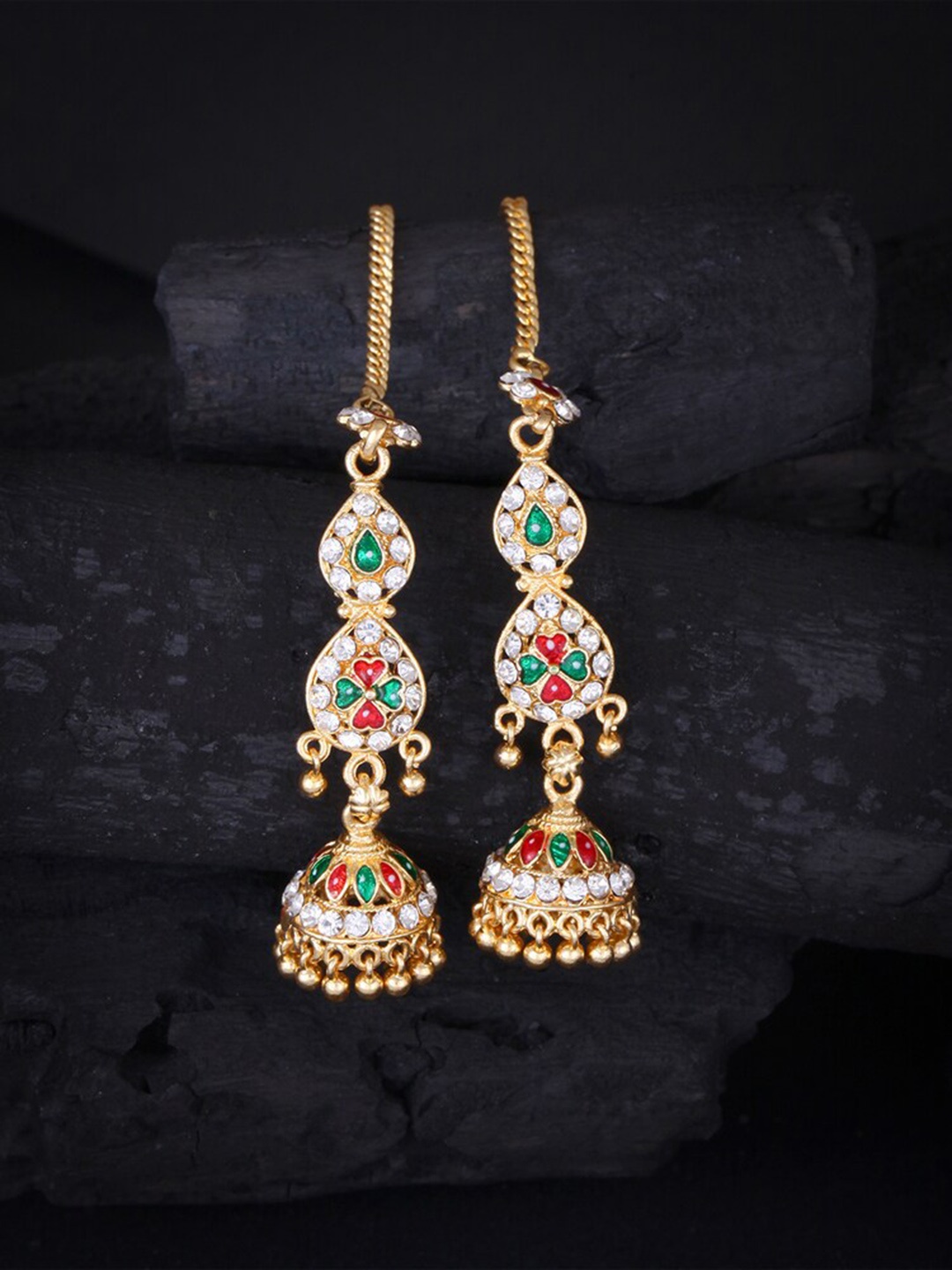 

MEENAZ Gold-Plated Artificial Stone Studded Dome Shaped Jhumkas