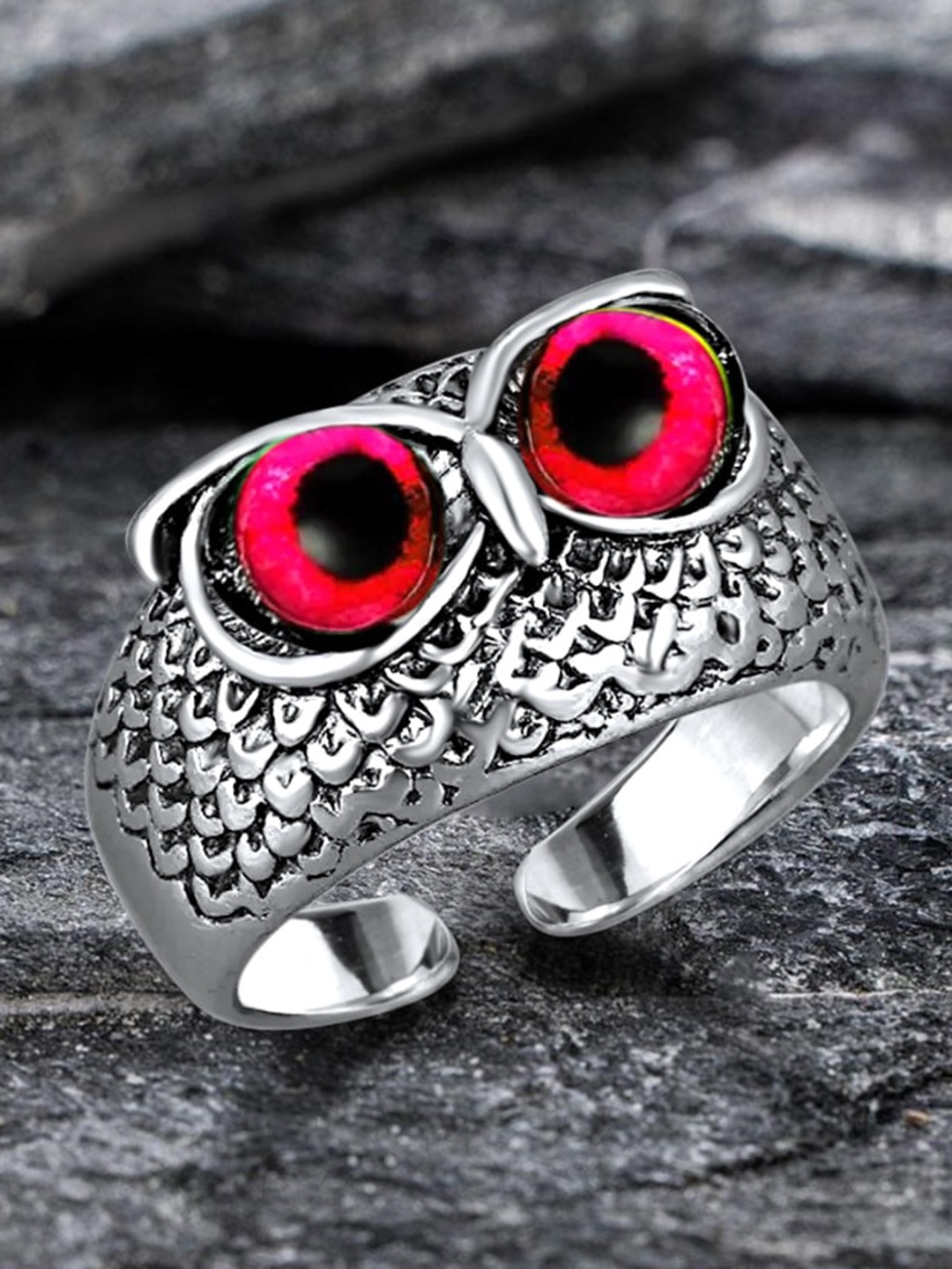 

MEENAZ Unisex Adjustable Owl Rings, Silver