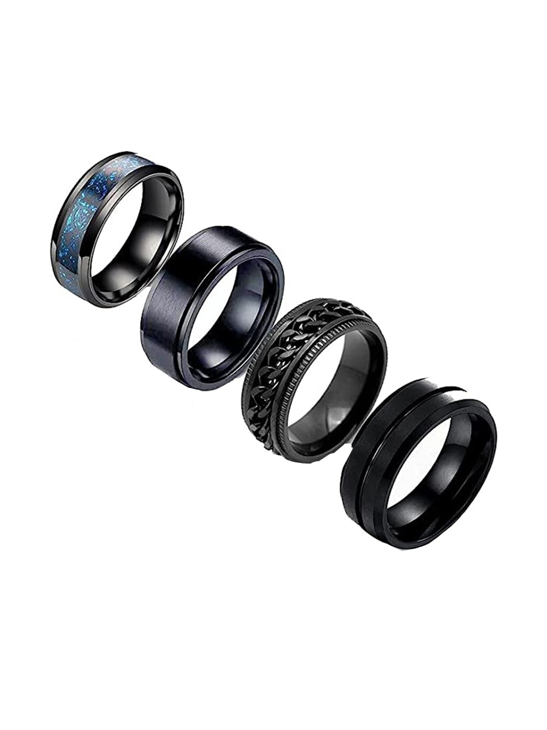 

MEENAZ Unisex Set Of 4 Finger Rings, Black