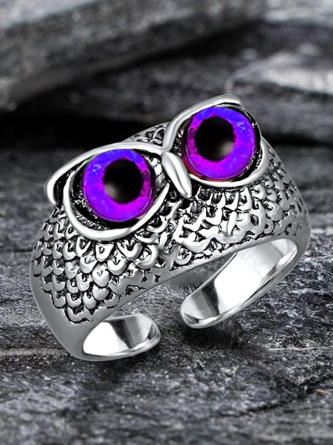 

MEENAZ Men Silver-Plated Stainless Steel Owl Finger Ring