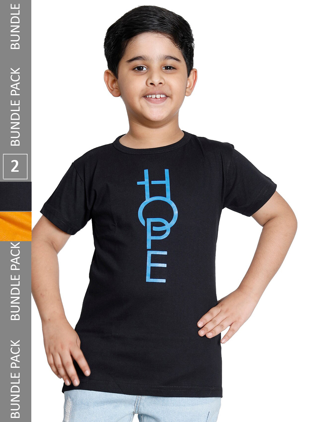 

IndiWeaves Boys Pack Of 2 Typography Printed T-shirt, Black
