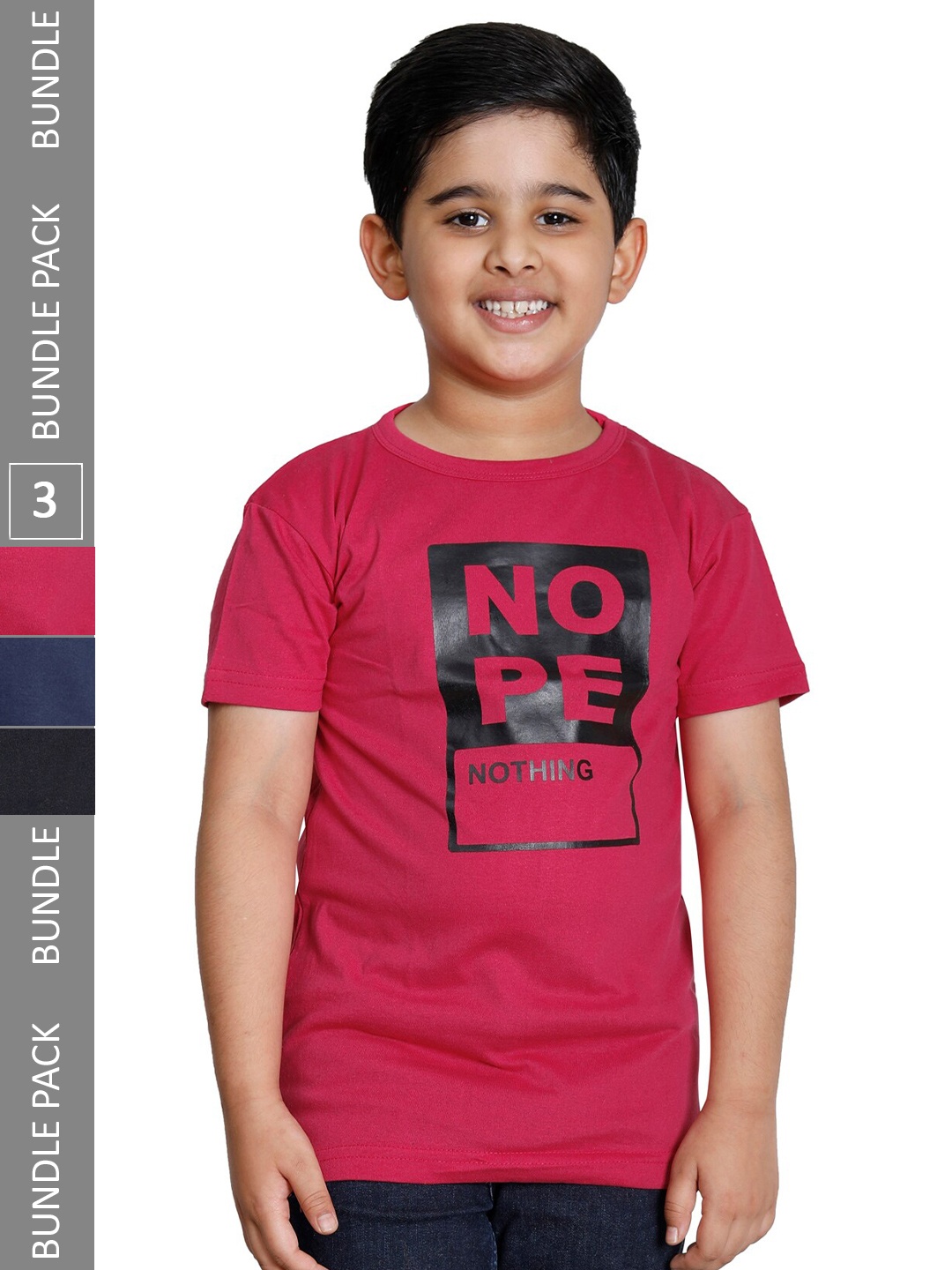 

IndiWeaves Boys Pack of 3 Typography Printed Cotton T-shirt, Pink