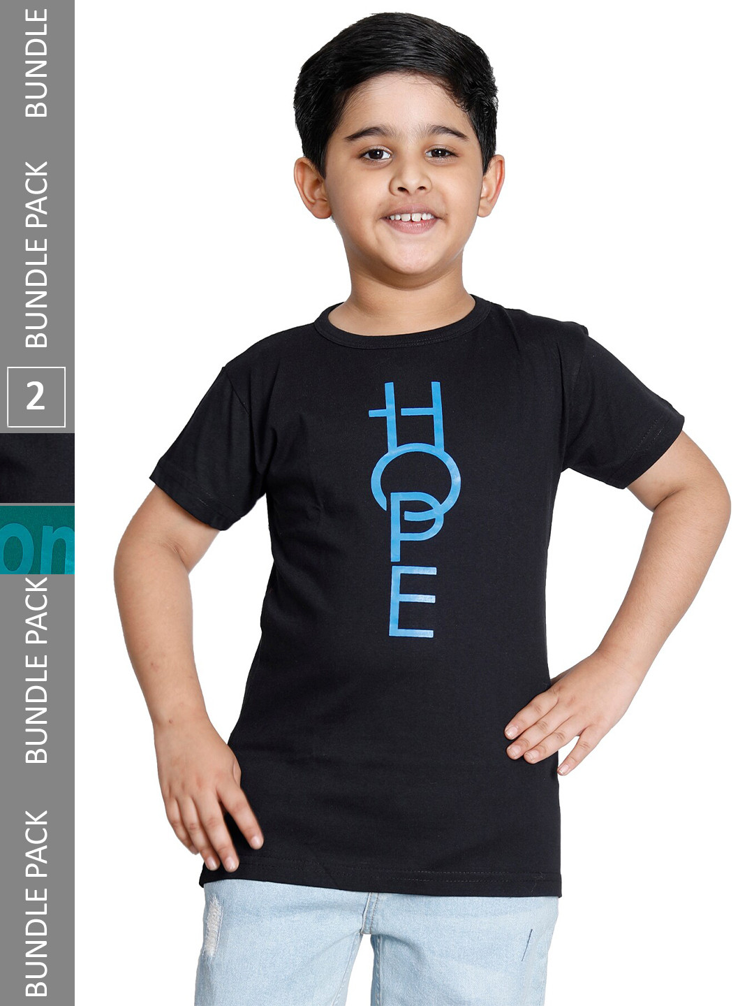 

IndiWeaves Boys Pack Of 2 Typography Printed T-shirt, Black