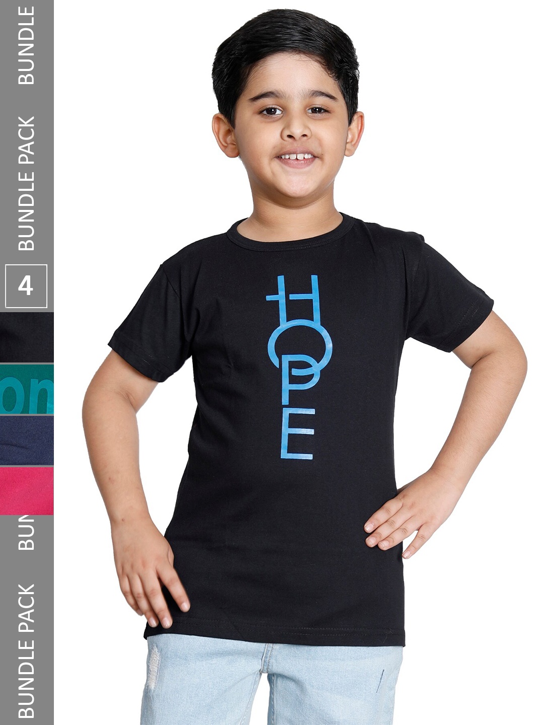 

IndiWeaves Boys Pack Of 4 Typography Printed T-shirt, Black