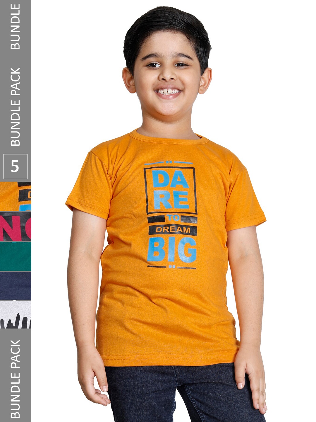 

IndiWeaves Boys Pack Of 5 Typography Printed T-shirt, Yellow