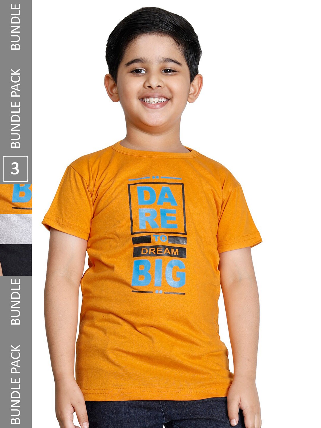 

IndiWeaves Boys Pack Of 3 Typography Printed T-shirts, Mustard