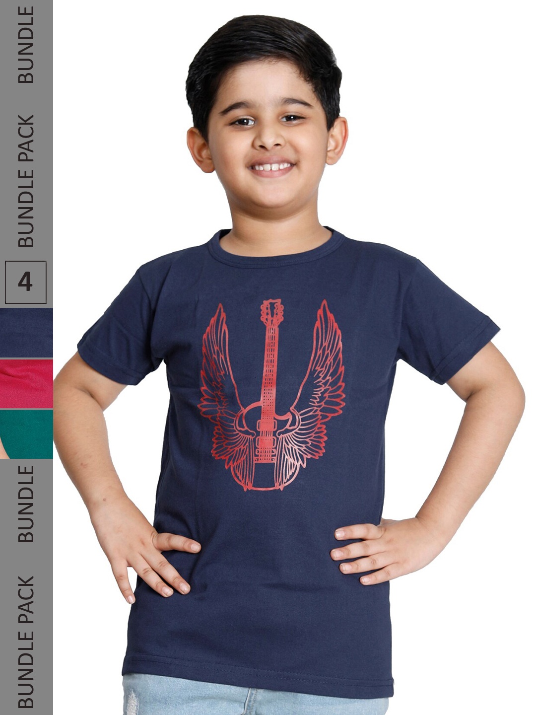 

IndiWeaves Boys Pack Of 4 Printed T-shirts, Navy blue